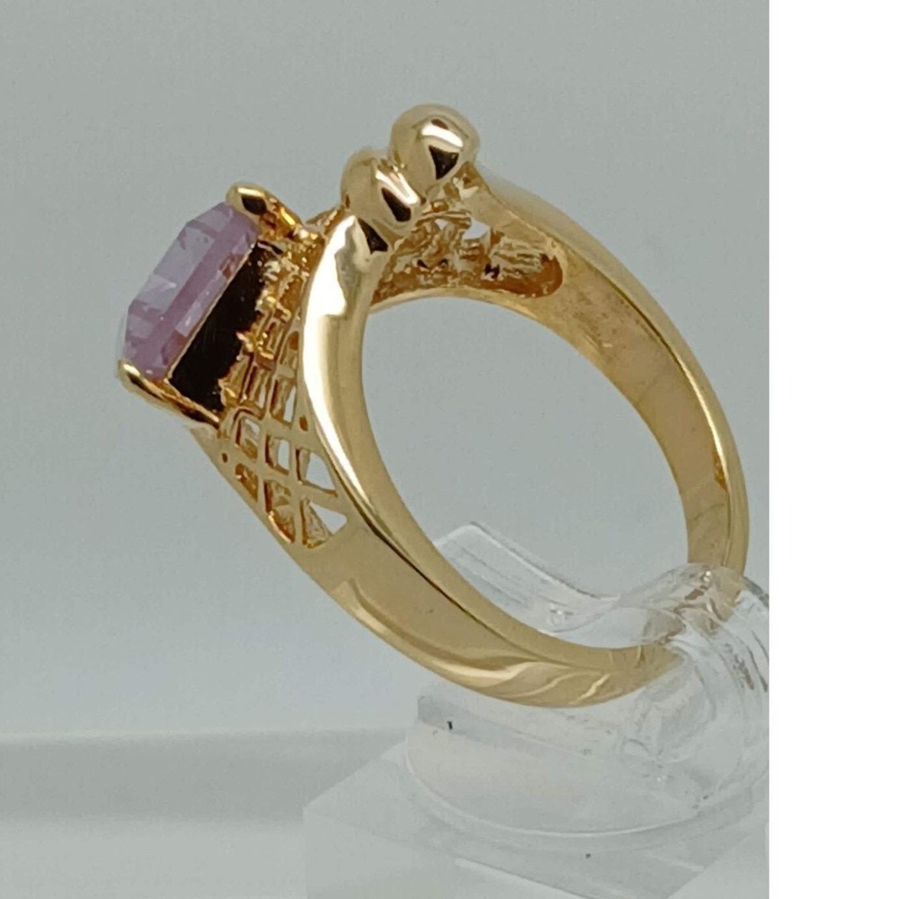 Vintage 1990s Bold Gold Tone Purple Lilac Statement Ring New-Old-Stock Size 8 - Picture 4 of 11